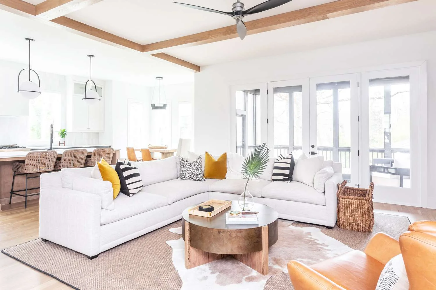Bright, welcoming living room with warm natural materials